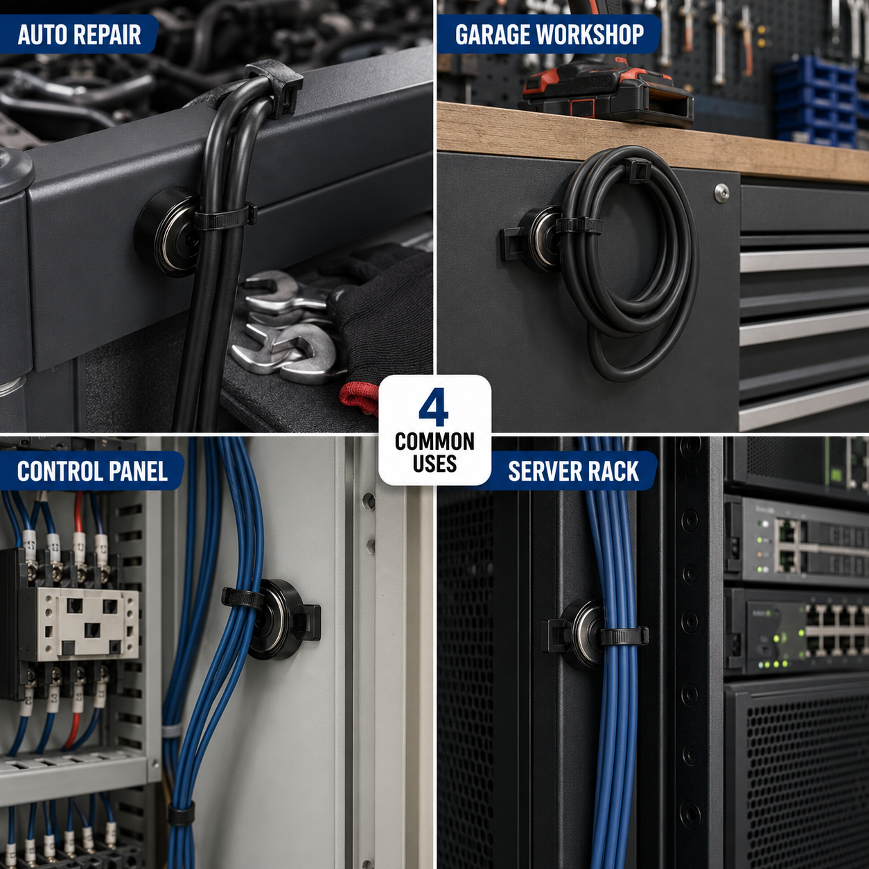 🧲 Heavy-Duty Magnetic Cable Tie Mounts – 22mm, 22lbs Strong Magnetic Zip Tie Bases for Wire & Cable Management