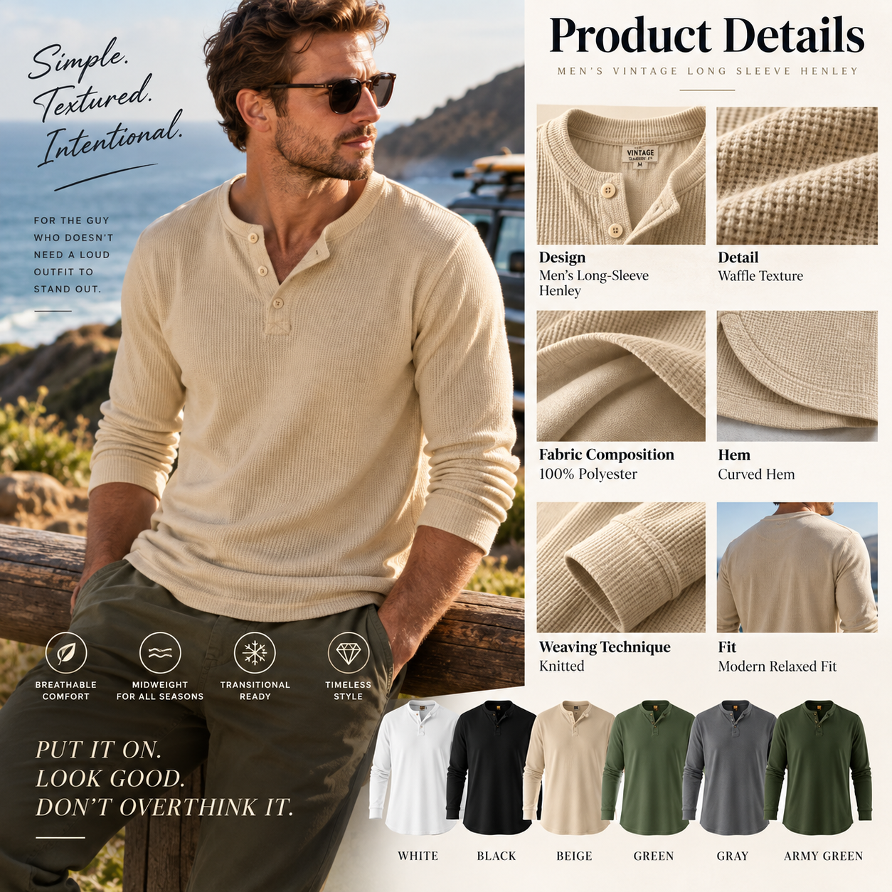 ⏰LAST DAY 60% OFF - MEN’S VINTAGE LONG SLEEVE HENLEY