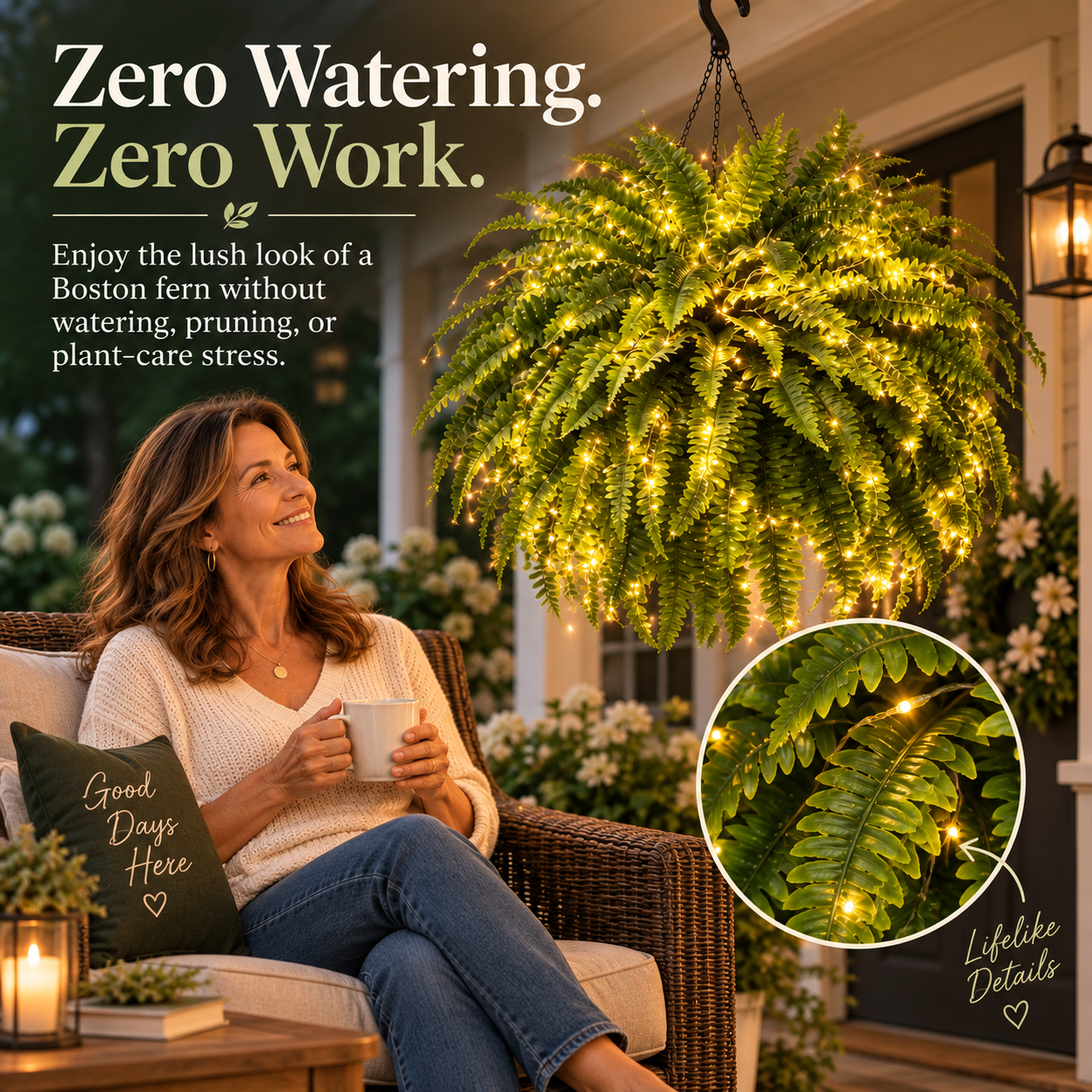 💛Glowing Boston Ferns with Lights – 🌿 Zero Watering, Zero Maintenance
