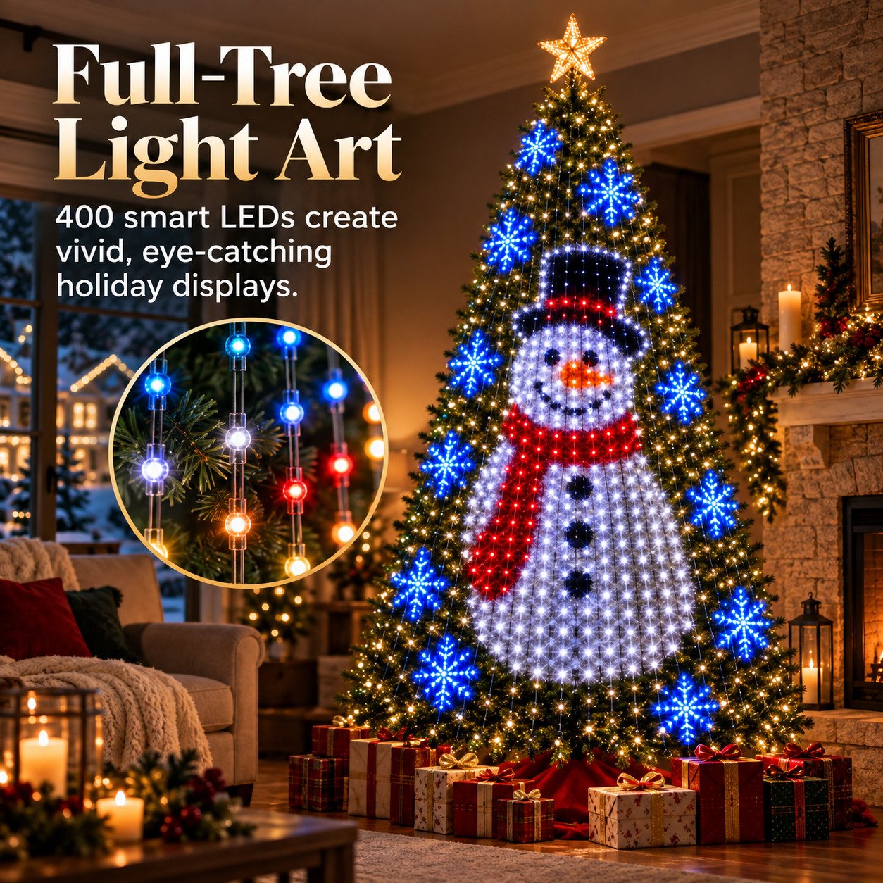 Full-tree smart LED Christmas light art