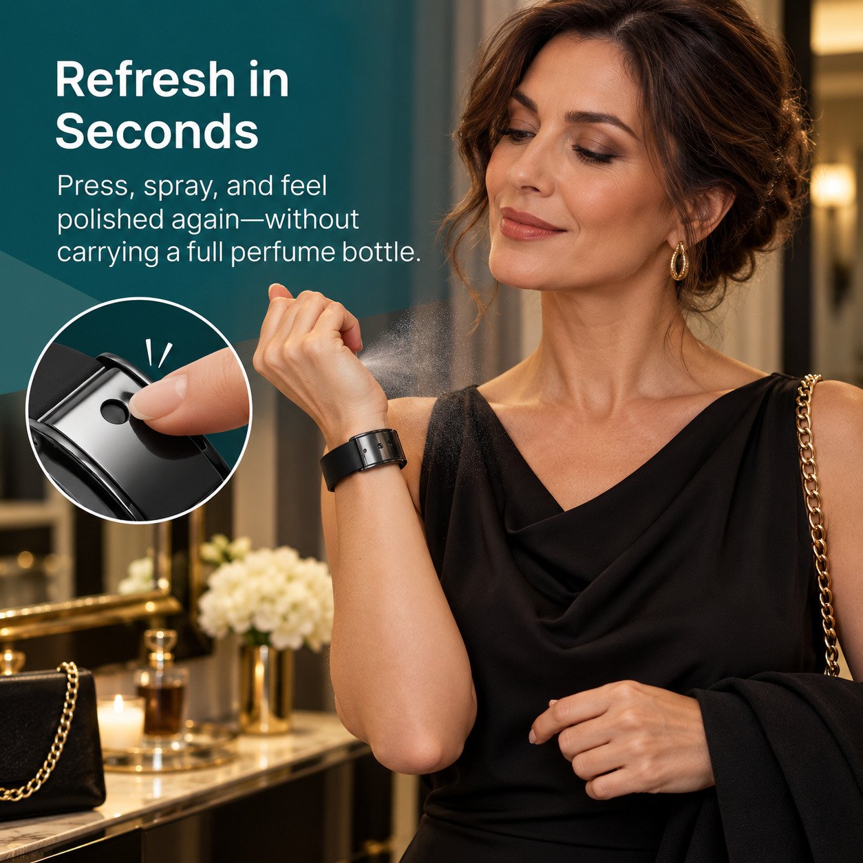 Quick fragrance spray from wearable atomizer bracelet