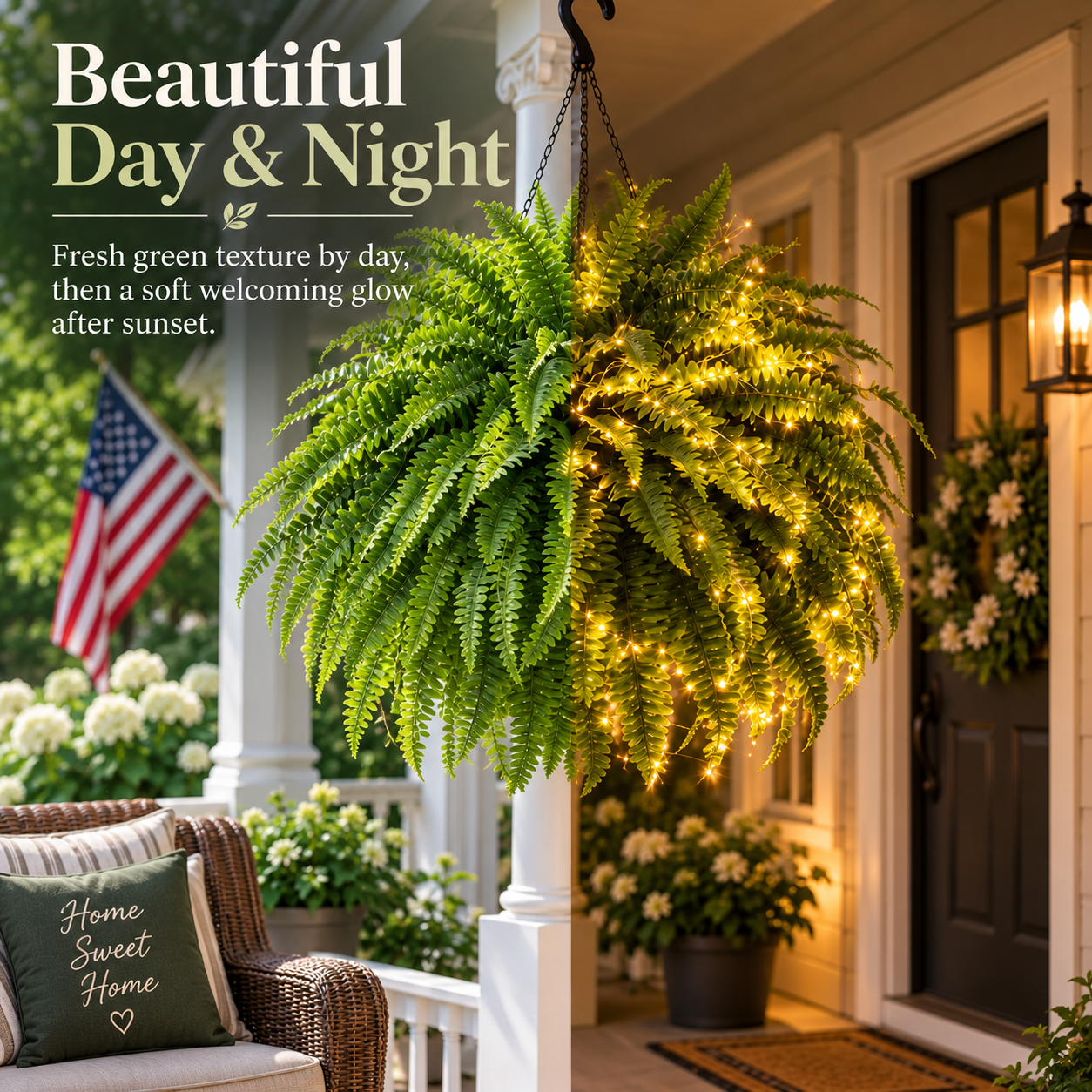 💛Glowing Boston Ferns with Lights – 🌿 Zero Watering, Zero Maintenance