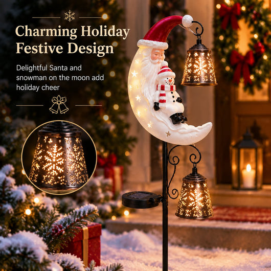 Santa and snowman Christmas moon solar garden stake light