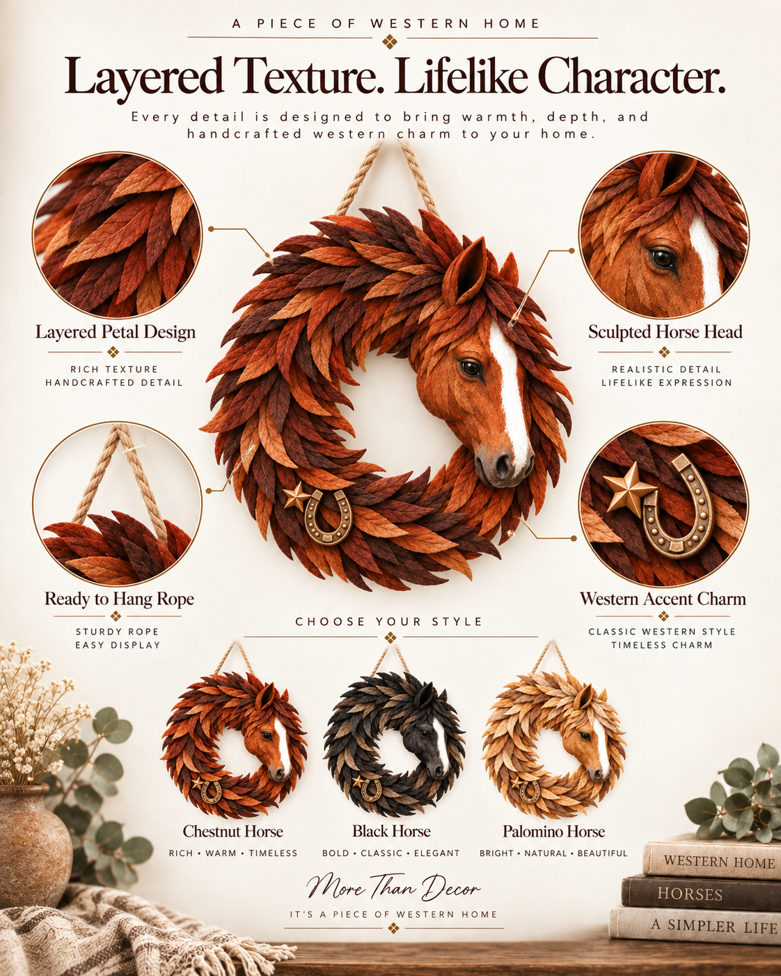Rustic Horse Head Wreath detail view