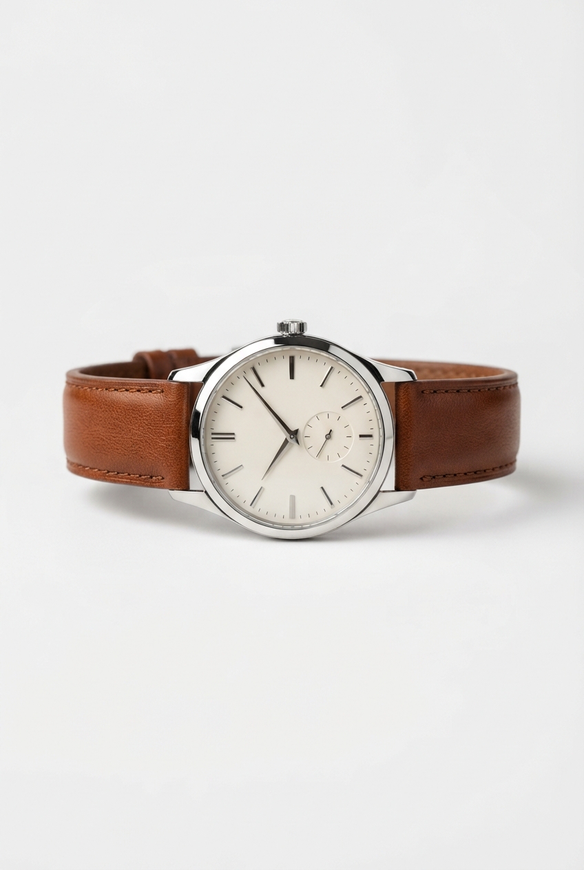 Brown leather band minimalist analog watch