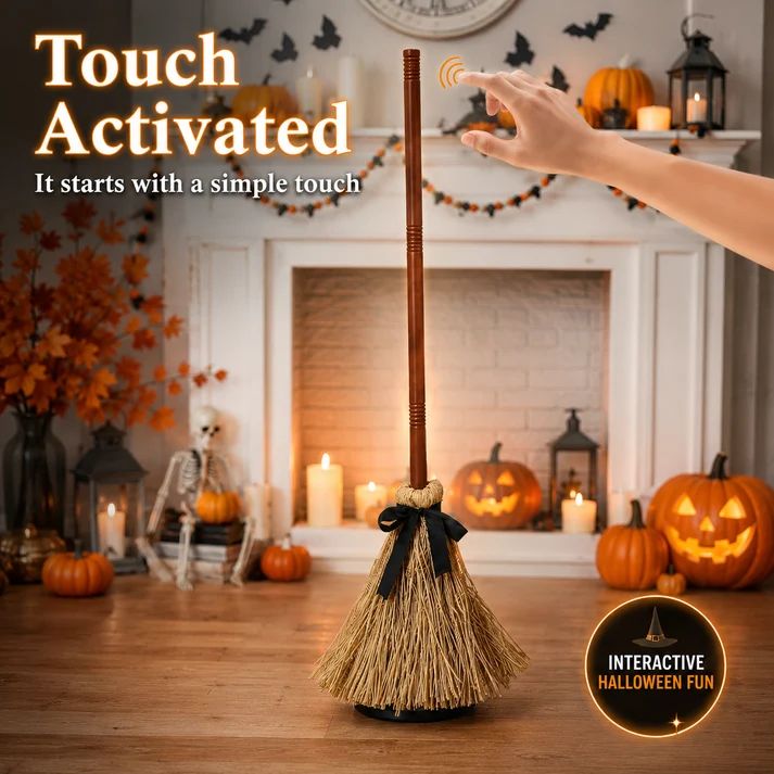 🧙‍♀️  Animated Floating Witch Broom Halloween Decor | Sound & Touch Activated🧹 - image-6a9f94625a5887bf34739c5e