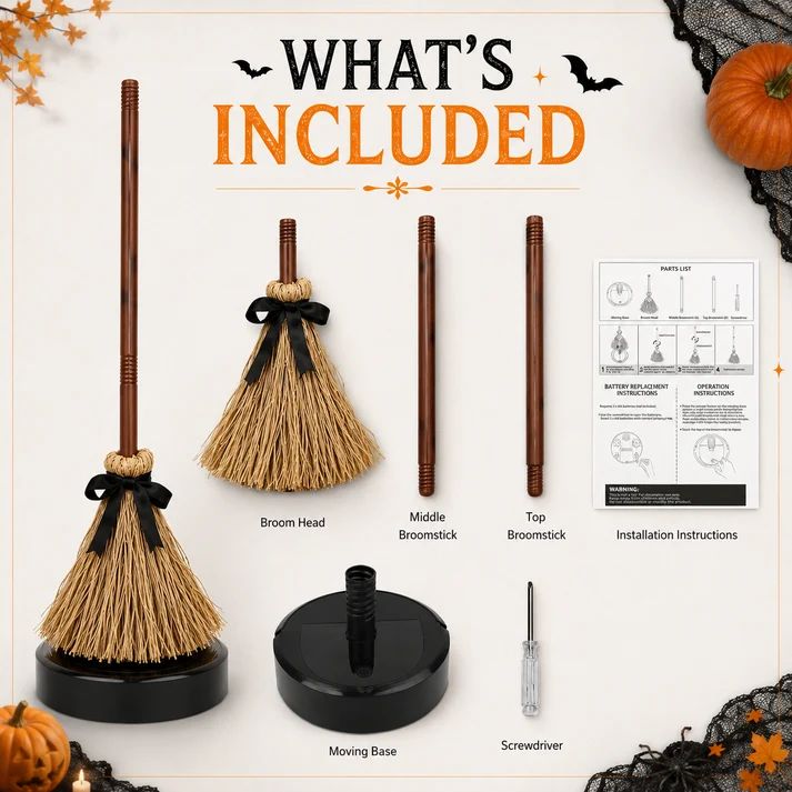 🧙‍♀️  Animated Floating Witch Broom Halloween Decor | Sound & Touch Activated🧹 - image-6a9f9462a3c7a3dcd6d3f0e6
