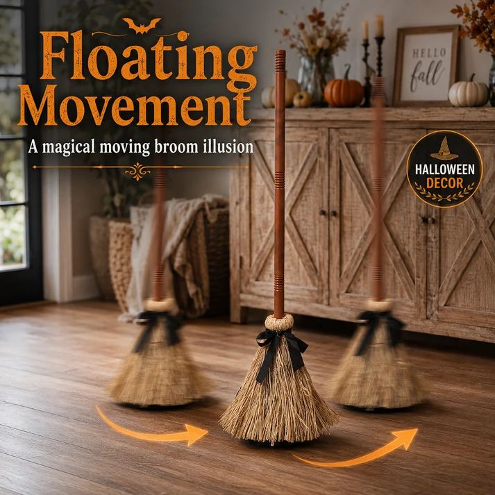 🧙‍♀️  Animated Floating Witch Broom Halloween Decor | Sound & Touch Activated🧹 - image-6a9f9462d4c24aafe4b6ab91