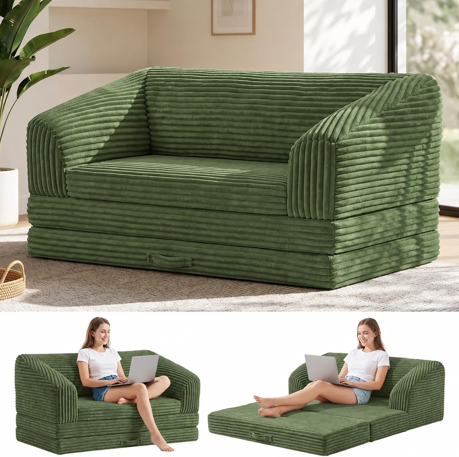 Convertible Boneless Loveseat Sleeper Sofa Bed, Folding Oversized Bean Bag Couch, Comfy Sofa Chairs for Adults with Filling