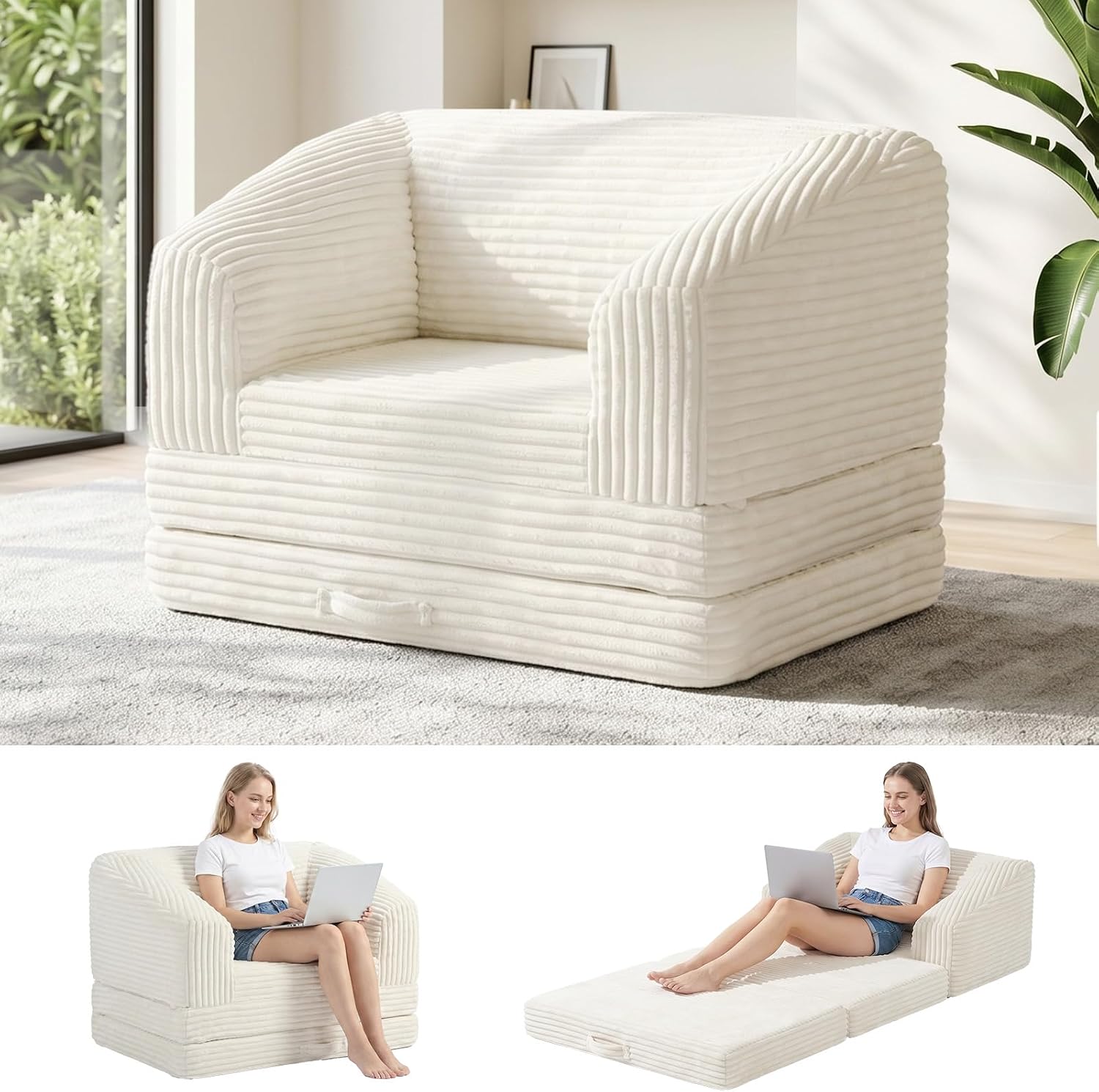 Convertible Boneless Loveseat Sleeper Sofa Bed, Folding Oversized Bean Bag Couch, Comfy Sofa Chairs for Adults with Filling