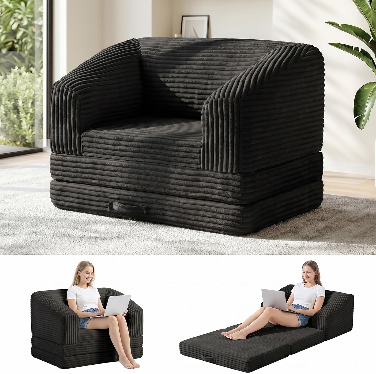 Convertible Boneless Loveseat Sleeper Sofa Bed, Folding Oversized Bean Bag Couch, Comfy Sofa Chairs for Adults with Filling