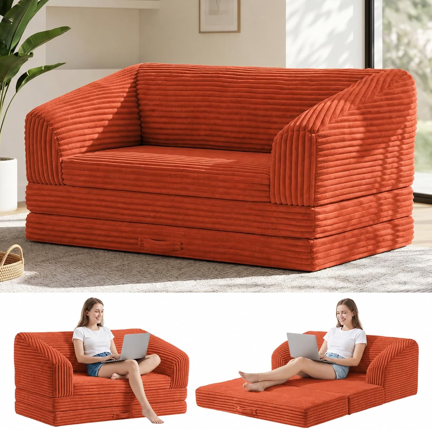 Convertible Boneless Loveseat Sleeper Sofa Bed, Folding Oversized Bean Bag Couch, Comfy Sofa Chairs for Adults with Filling