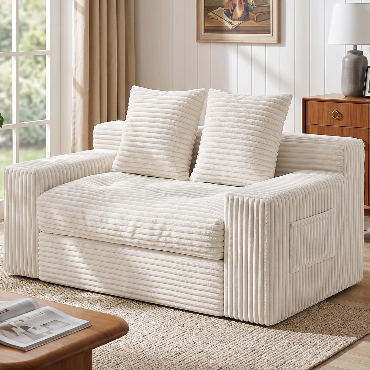 Boneless Couches for Living Room, 2 Seater Boneless Loveseat Sofa, Premium Memory Foam Couch in a Box, Cozy Bean Bag Couch, Lazy Floor Sofa & Loveseat for Bedroom Office Lounge Apartment,Beige