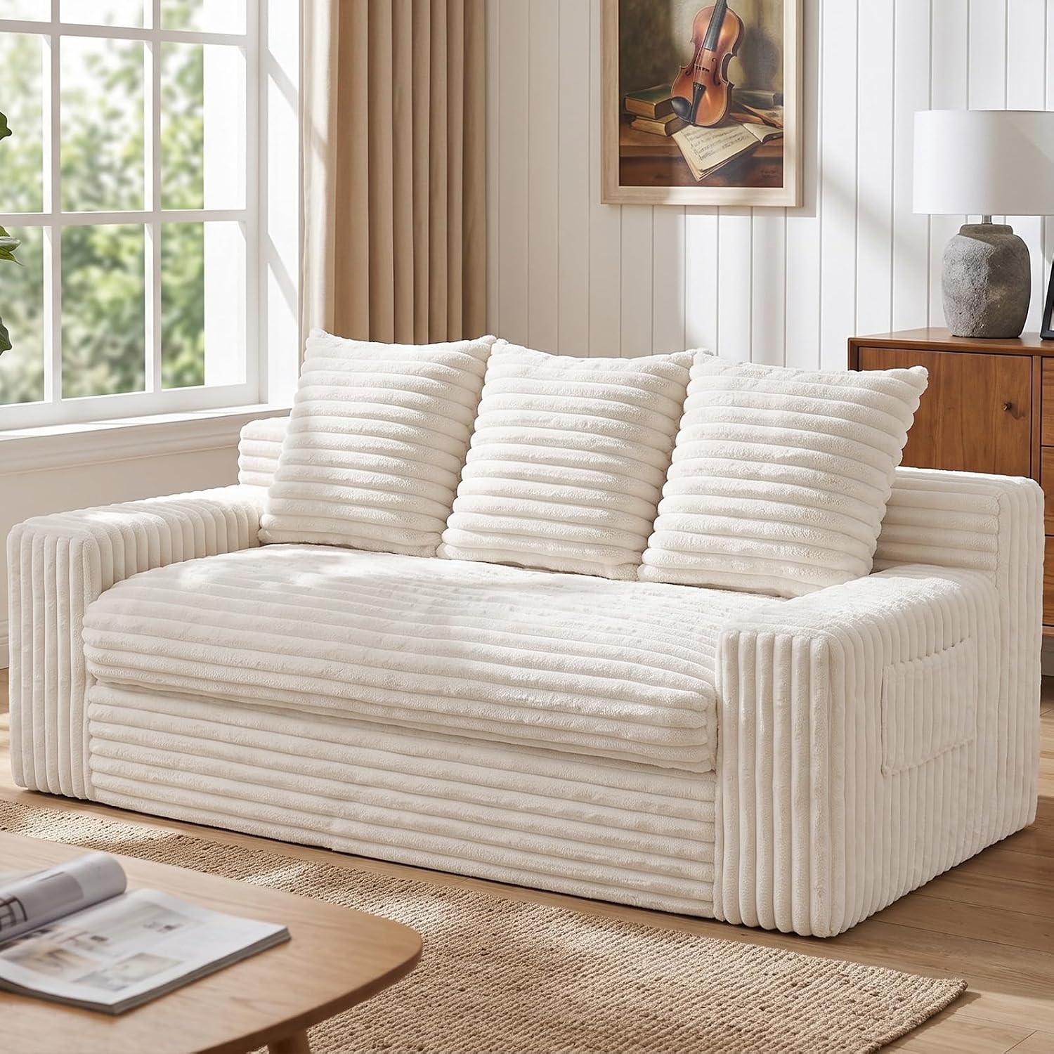 Boneless Couches for Living Room, 2 Seater Boneless Loveseat Sofa, Premium Memory Foam Couch in a Box, Cozy Bean Bag Couch, Lazy Floor Sofa & Loveseat for Bedroom Office Lounge Apartment,Beige
