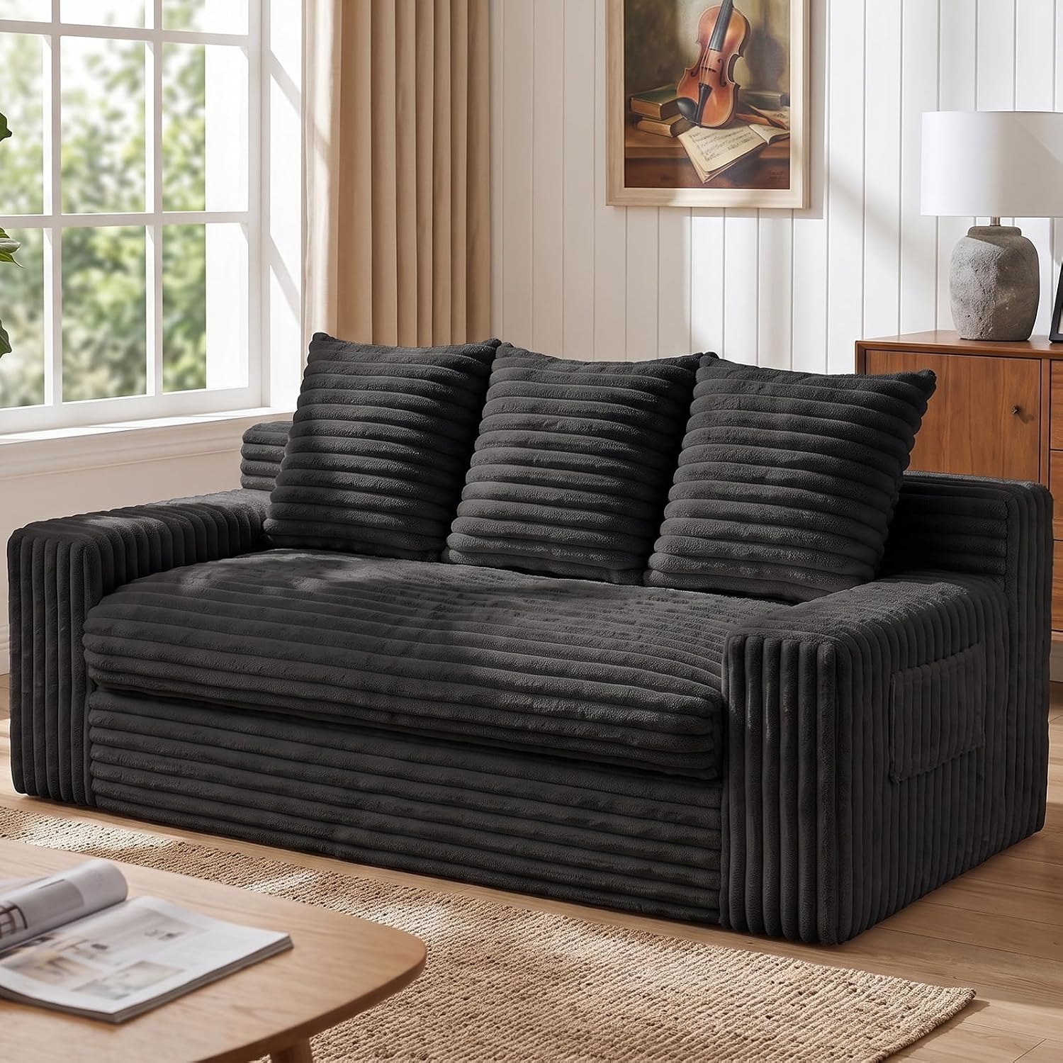 Boneless Couches for Living Room, 2 Seater Boneless Loveseat Sofa, Premium Memory Foam Couch in a Box, Cozy Bean Bag Couch, Lazy Floor Sofa & Loveseat for Bedroom Office Lounge Apartment,Beige