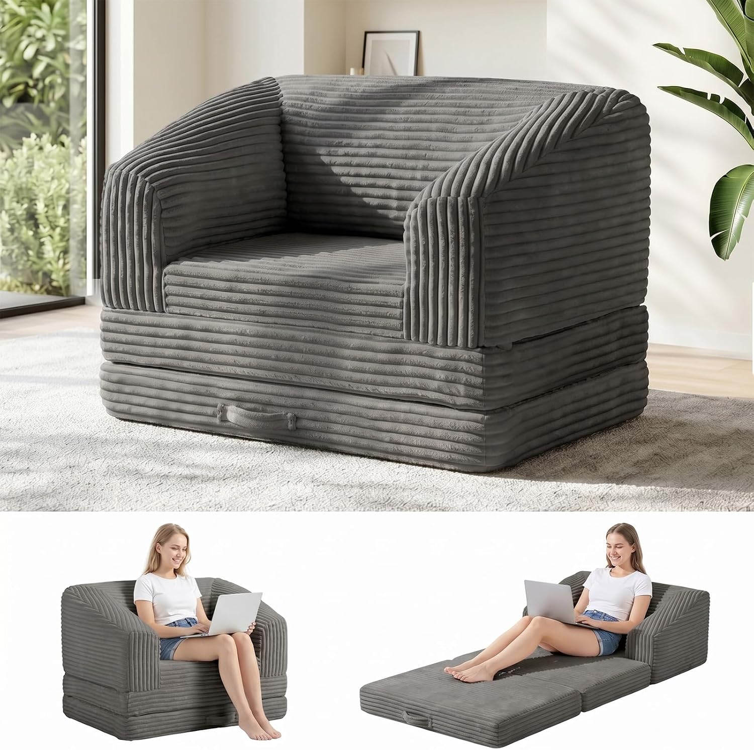 Convertible Boneless Loveseat Sleeper Sofa Bed, Folding Oversized Bean Bag Couch, Comfy Sofa Chairs for Adults with Filling