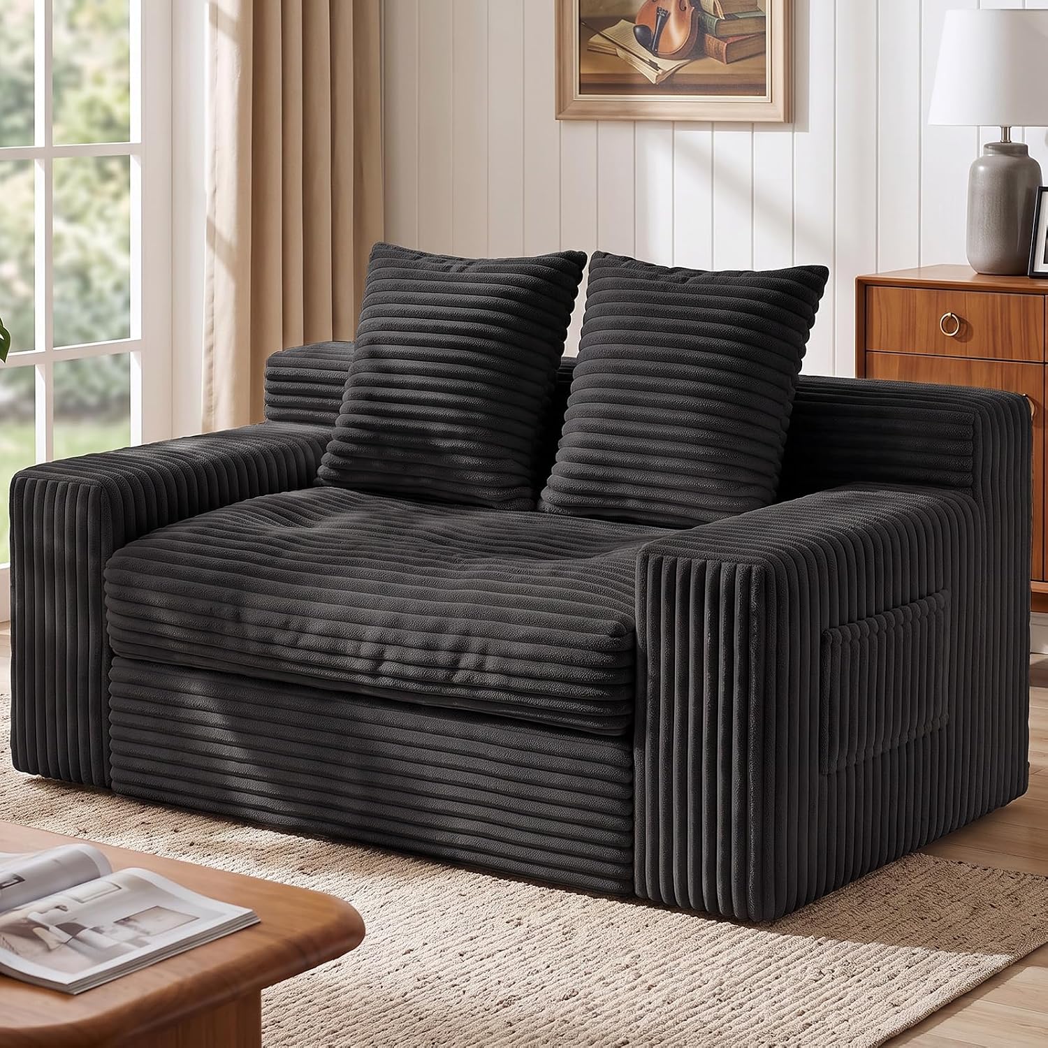Boneless Couches for Living Room, 2 Seater Boneless Loveseat Sofa, Premium Memory Foam Couch in a Box, Cozy Bean Bag Couch, Lazy Floor Sofa & Loveseat for Bedroom Office Lounge Apartment,Beige