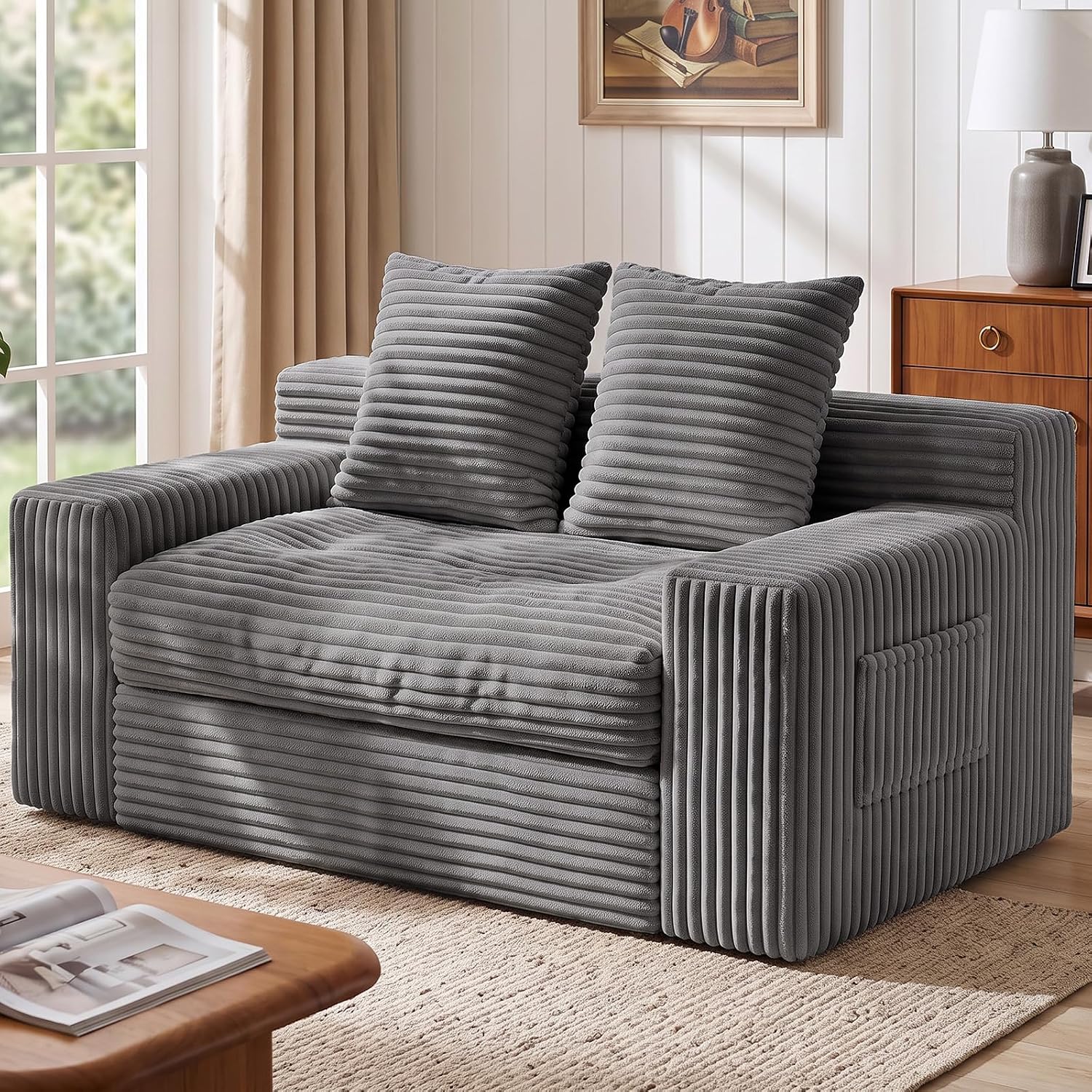 Boneless Couches for Living Room, 2 Seater Boneless Loveseat Sofa, Premium Memory Foam Couch in a Box, Cozy Bean Bag Couch, Lazy Floor Sofa & Loveseat for Bedroom Office Lounge Apartment,Beige