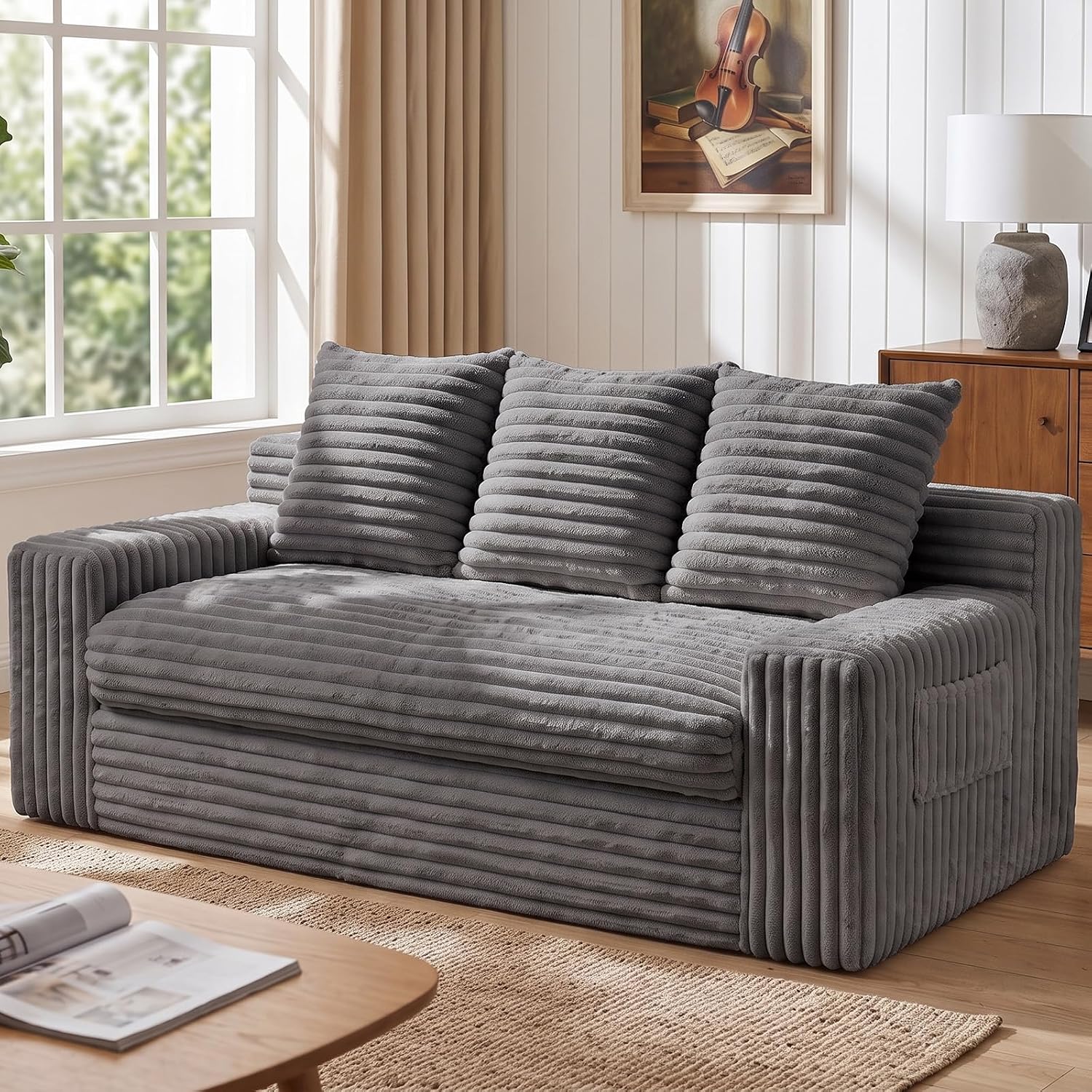 Boneless Couches for Living Room, 2 Seater Boneless Loveseat Sofa, Premium Memory Foam Couch in a Box, Cozy Bean Bag Couch, Lazy Floor Sofa & Loveseat for Bedroom Office Lounge Apartment,Beige