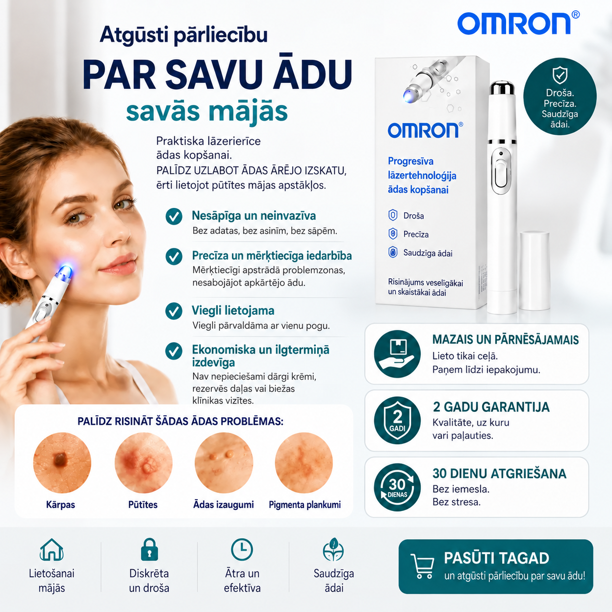 Omron™ daudzfunkcionāls dzimumzīmju noņemšanas rīks visam ķermenim – jaunākais 2026. gada modelis. Nesāpīgs un neinvazīvs ādas kopšanas risinājums. Tas ļauj ātri un bez rētām noņemt dzimumzīmes mājas apstākļos. Ražots ASV.