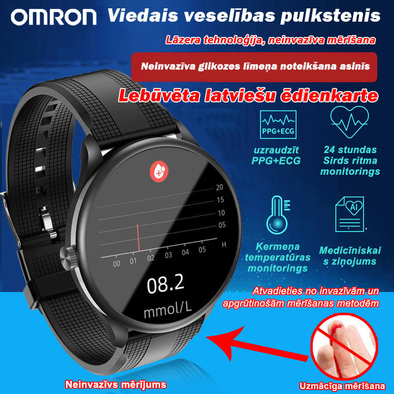Omron Health viedais lāzerterapijas pulkstenis (neinvazīva mērīšana, reāllaika uzraudzība)