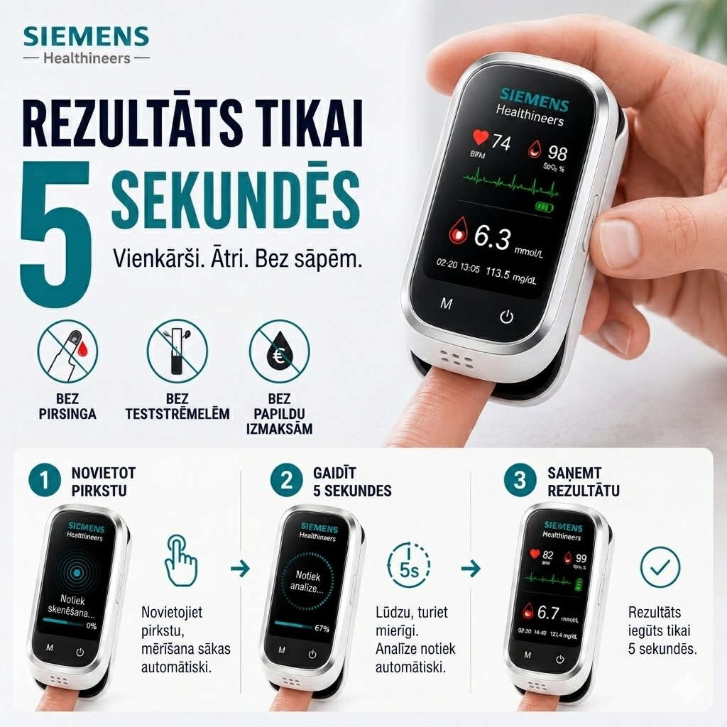 🩸 Siemens™ 11 vienā glikozes līmeņa mērītājs asinīs bez adatas  Bez dūriena • Bez teststrēmelēm • Rezultāti tikai 5 sekundēs