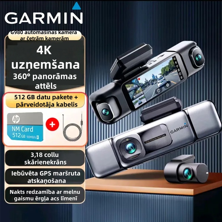Garmin G980 KI- und sprachgesteuerte Dashcam mit vier Kameras, 360°-Panoramaansicht, 4K Ultra HD-Nachtsicht und GPS-Tracking