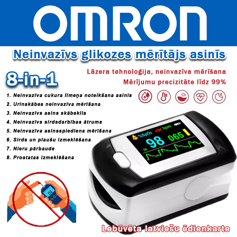 Omron neinvazīvs glikozes mērītājs asinīs (5 sekunžu mērījums/99% precizitāte)