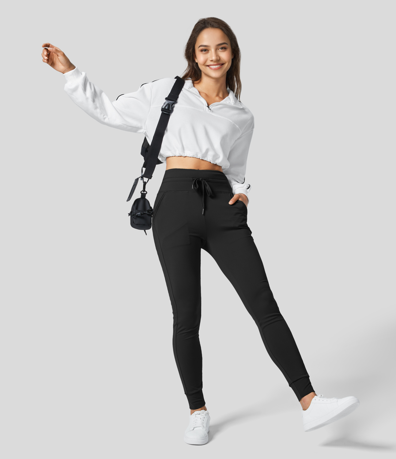 Softlyzero Thermal High Waisted Drawstring Side Pocket Full Length Yoga Joggers