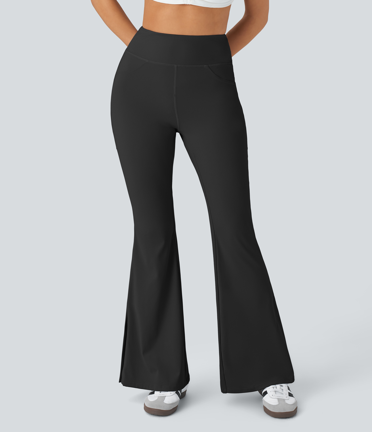 Softlyzero Airy High Waisted Side Pocket Split Casual Flare Leggings-UPF50+