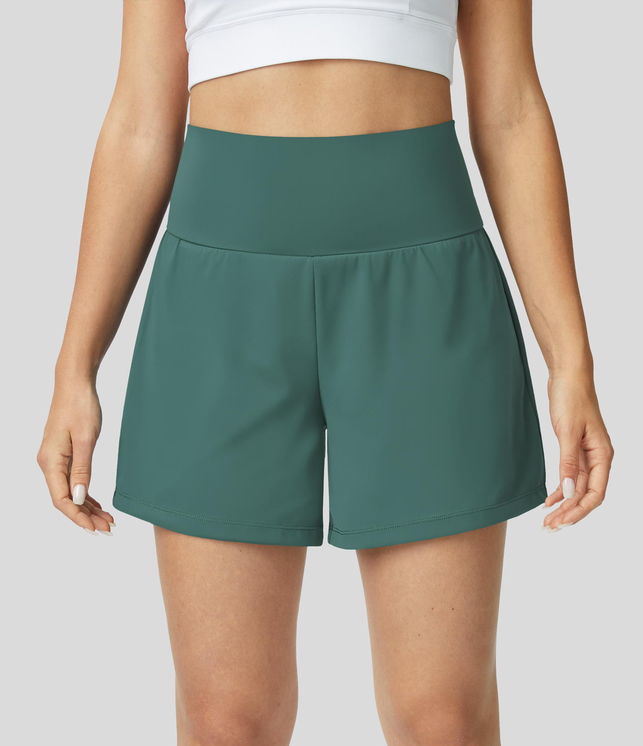 Super High Waisted Back Pocket & Side Hidden Pocket 2-in-1 Yoga Shorts 5''-Longer Length
