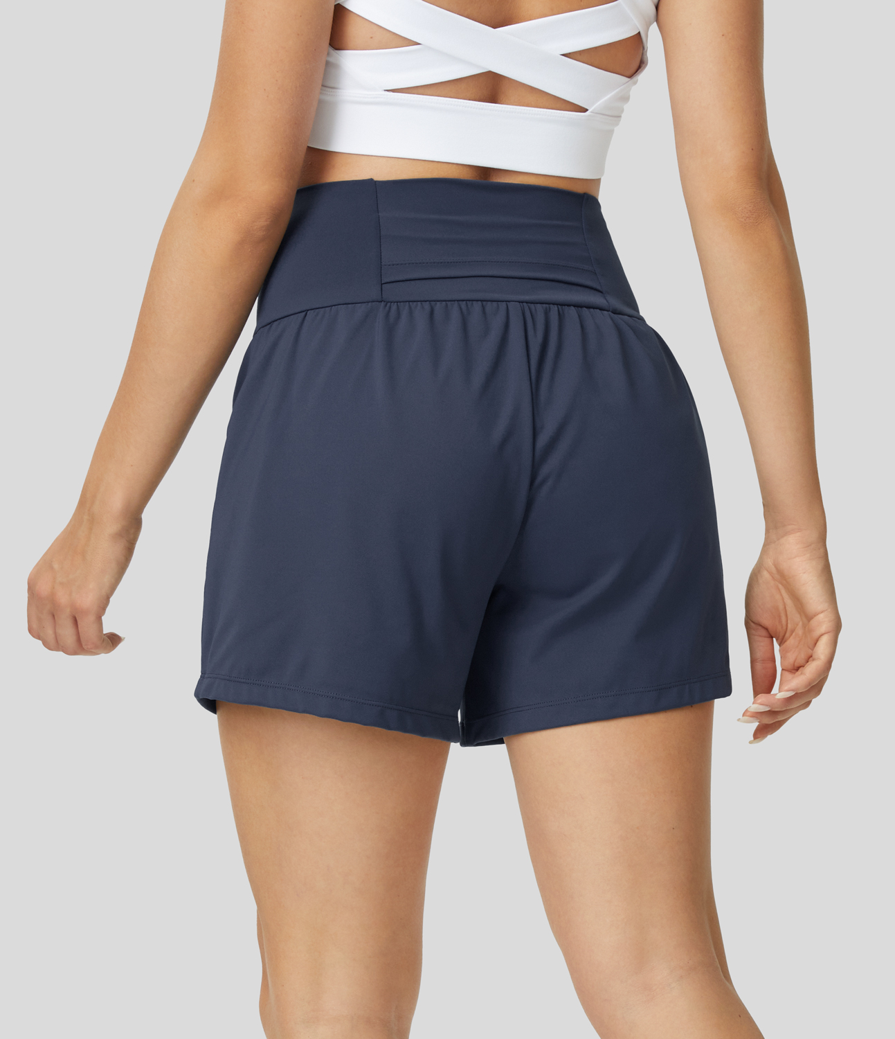 Super High Waisted Back Pocket & Side Hidden Pocket 2-in-1 Yoga Shorts 5''-Longer Length