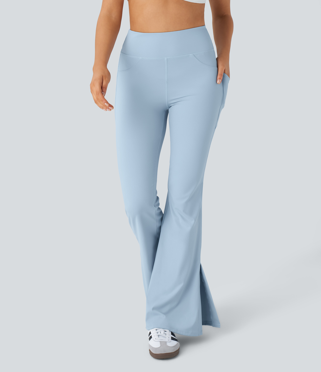 Softlyzero Airy High Waisted Side Pocket Split Casual Flare Leggings-UPF50+
