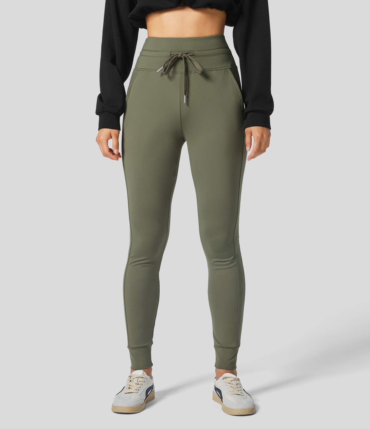 Softlyzero Thermal High Waisted Drawstring Side Pocket Full Length Yoga Joggers