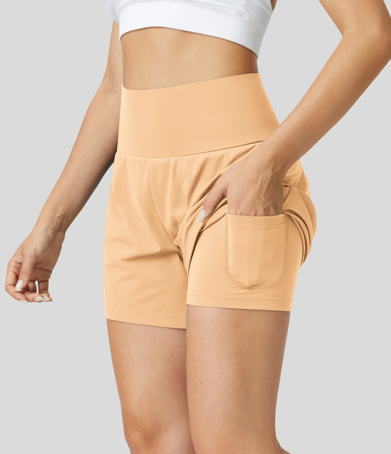 Super High Waisted Back Pocket & Side Hidden Pocket 2-in-1 Yoga Shorts 5''-Longer Length