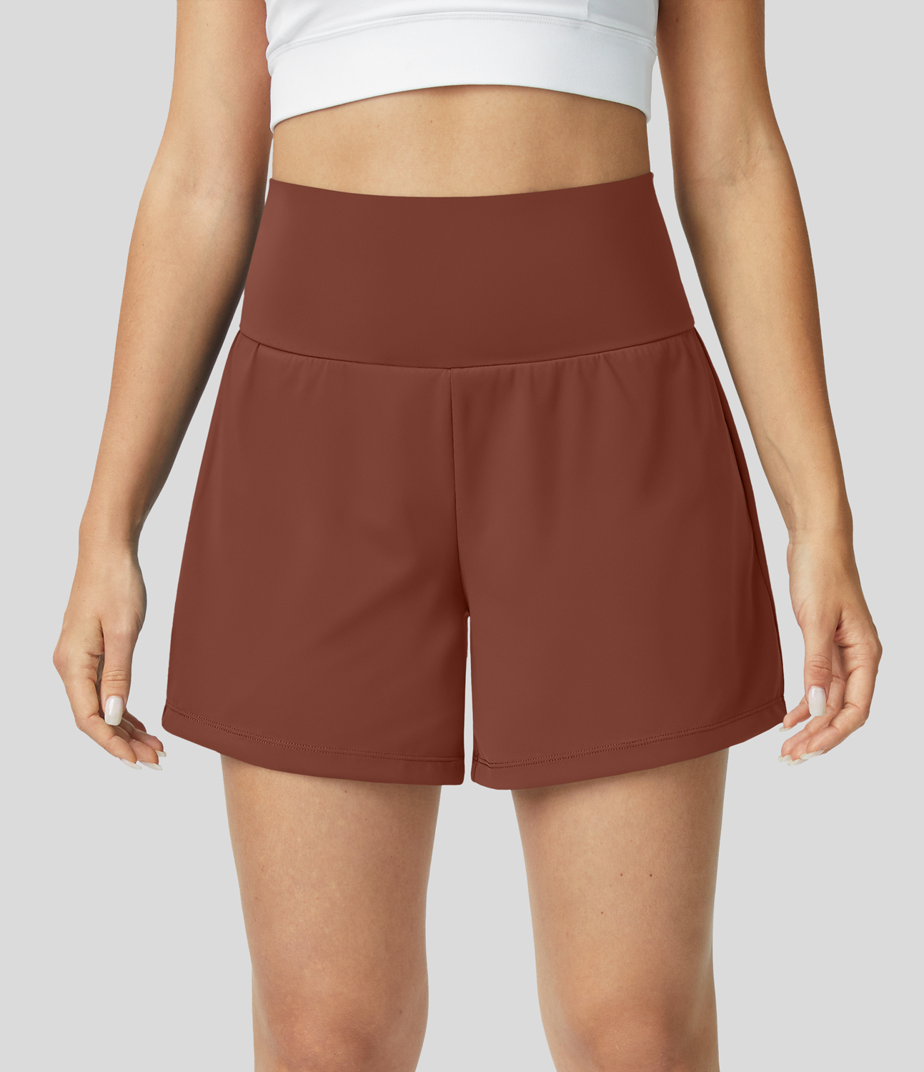 Super High Waisted Back Pocket & Side Hidden Pocket 2-in-1 Yoga Shorts 5''-Longer Length