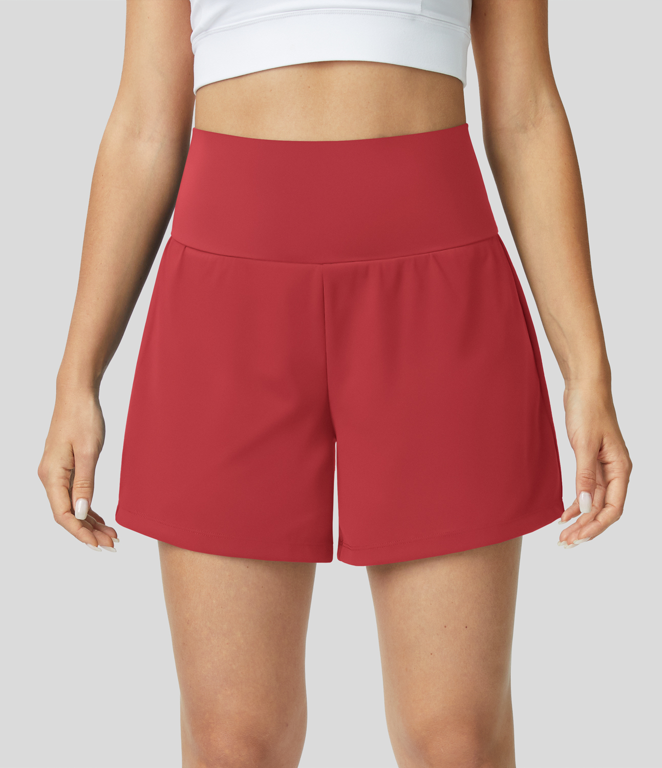 Super High Waisted Back Pocket & Side Hidden Pocket 2-in-1 Yoga Shorts 5''-Longer Length