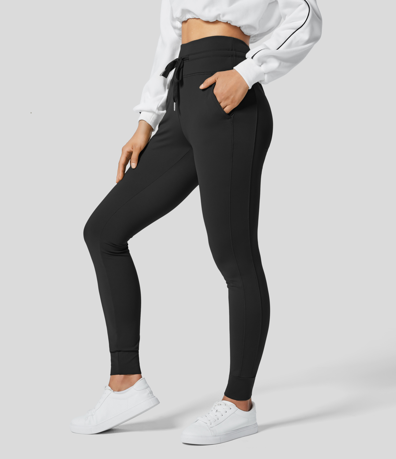 Softlyzero Thermal High Waisted Drawstring Side Pocket Full Length Yoga Joggers
