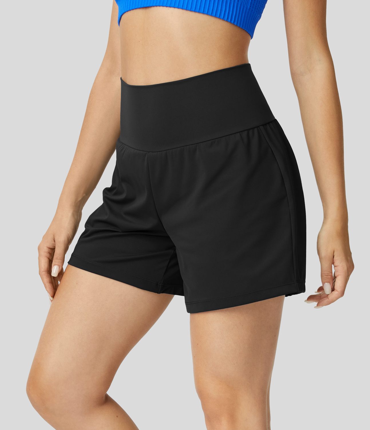 Super High Waisted Back Pocket & Side Hidden Pocket 2-in-1 Yoga Shorts 5''-Longer Length