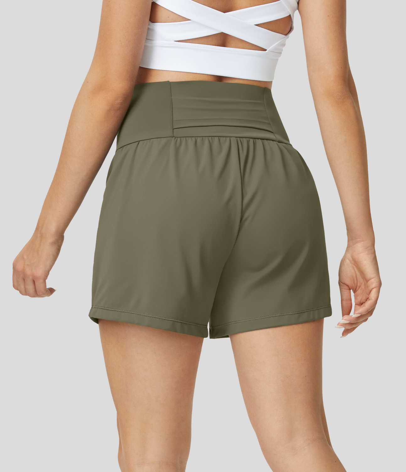 Super High Waisted Back Pocket & Side Hidden Pocket 2-in-1 Yoga Shorts 5''-Longer Length