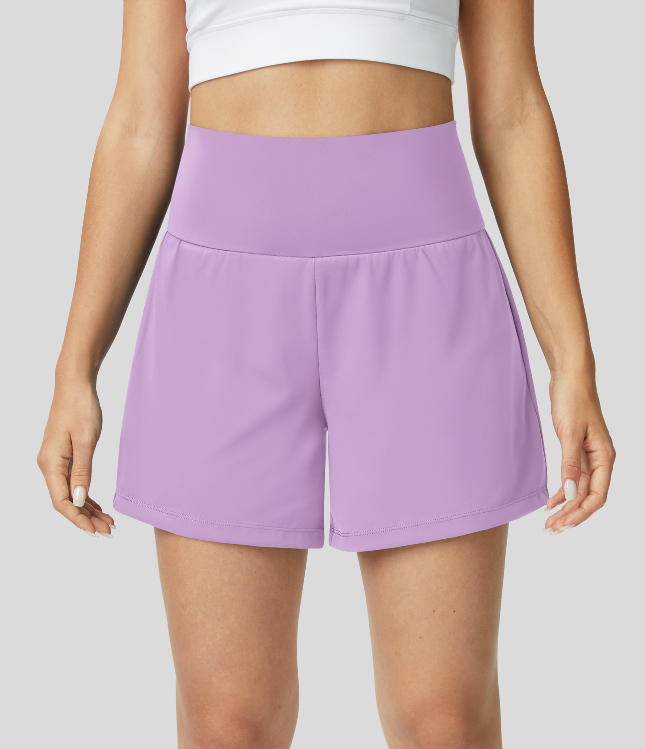 Super High Waisted Back Pocket & Side Hidden Pocket 2-in-1 Yoga Shorts 5''-Longer Length