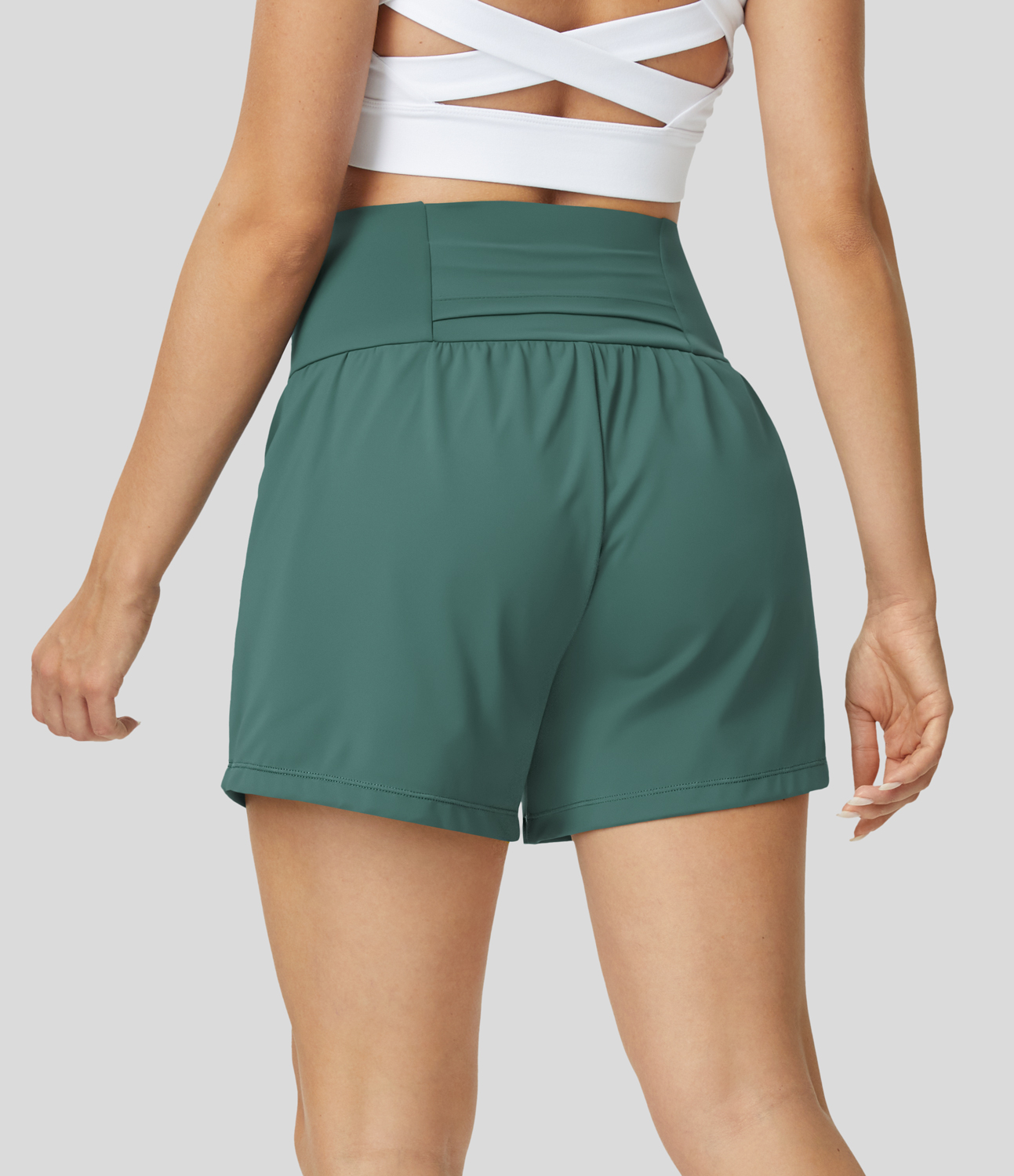 Super High Waisted Back Pocket & Side Hidden Pocket 2-in-1 Yoga Shorts 5''-Longer Length