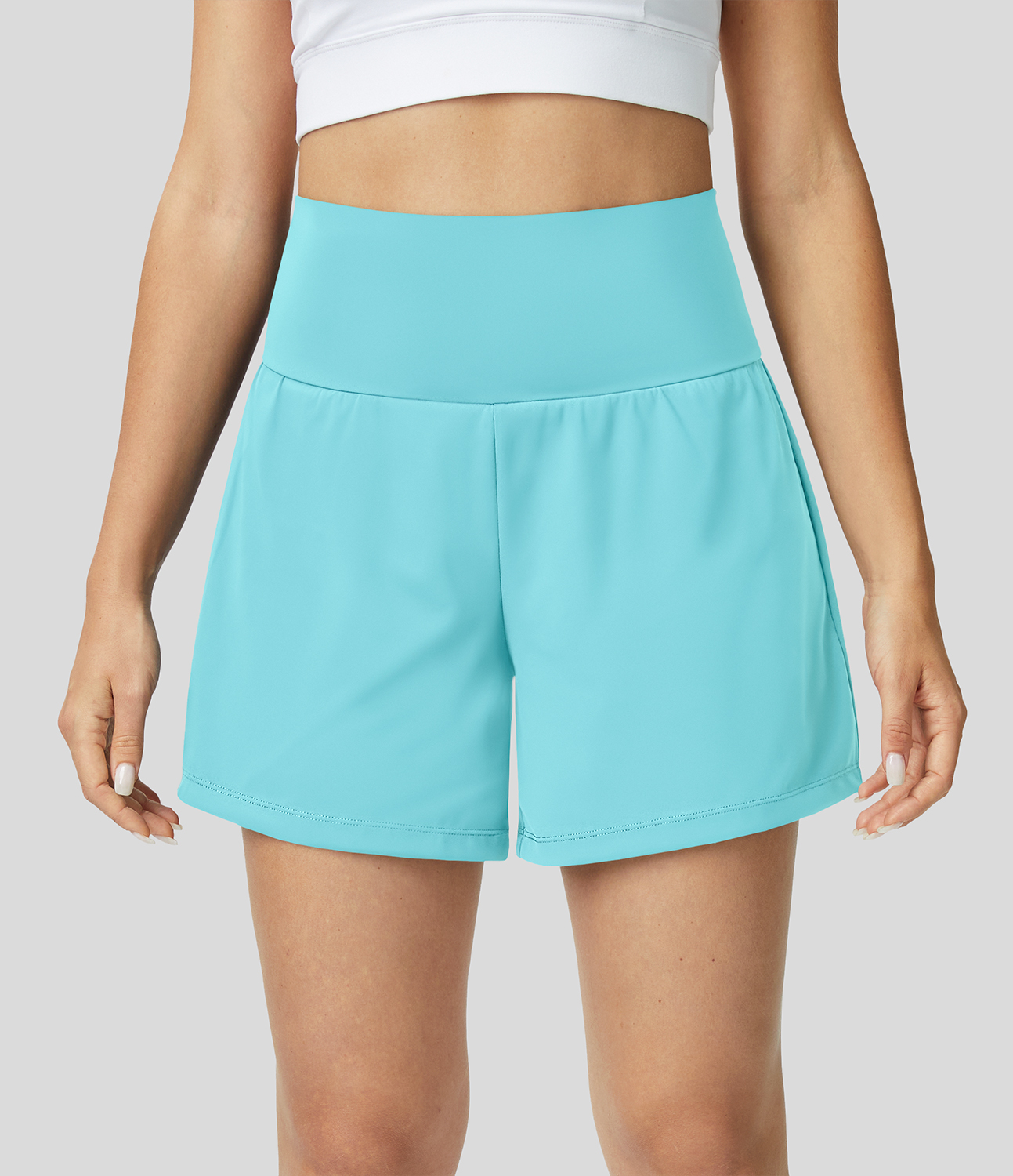 Super High Waisted Back Pocket & Side Hidden Pocket 2-in-1 Yoga Shorts 5''-Longer Length