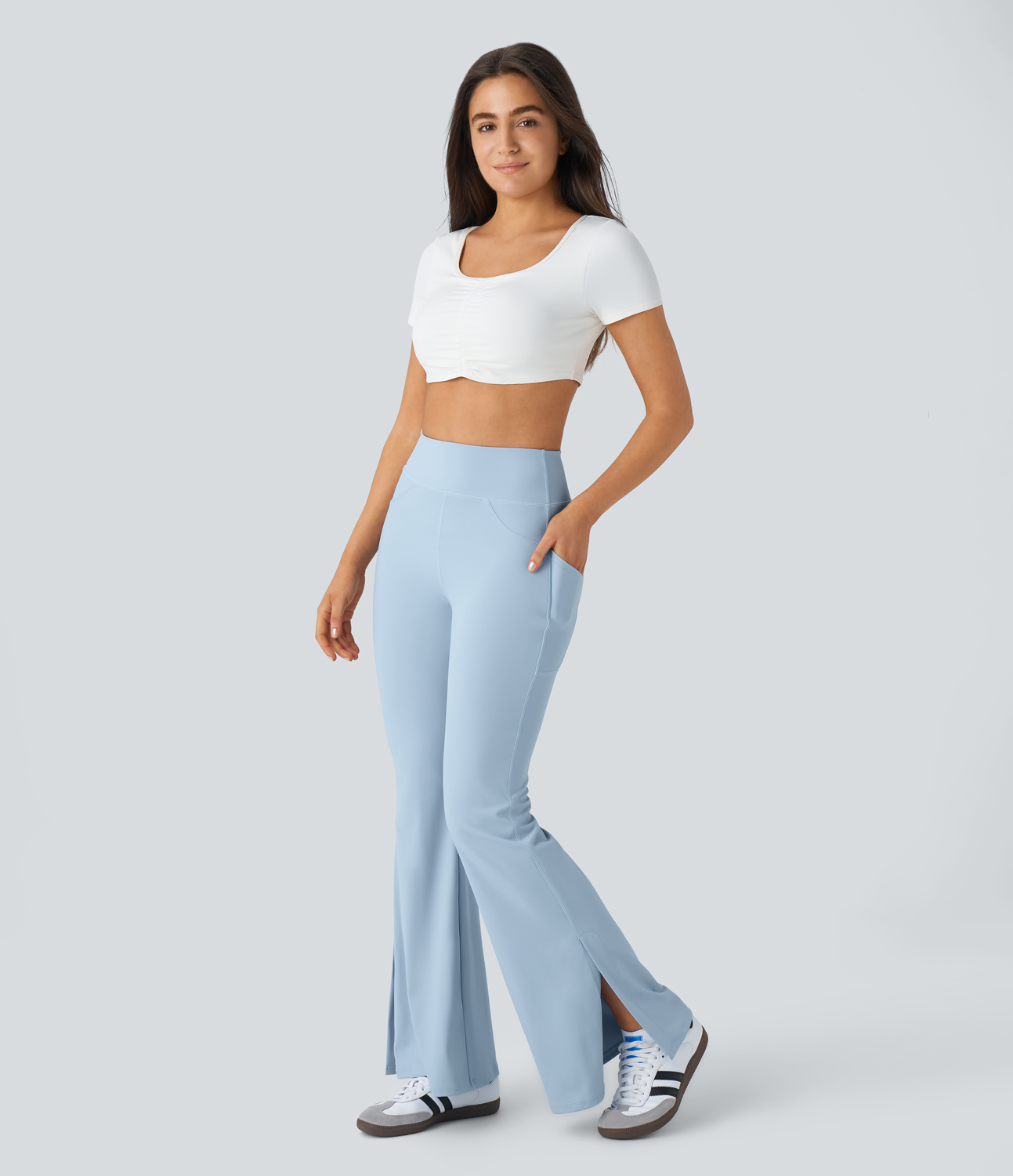 Softlyzero Airy High Waisted Side Pocket Split Casual Flare Leggings-UPF50+