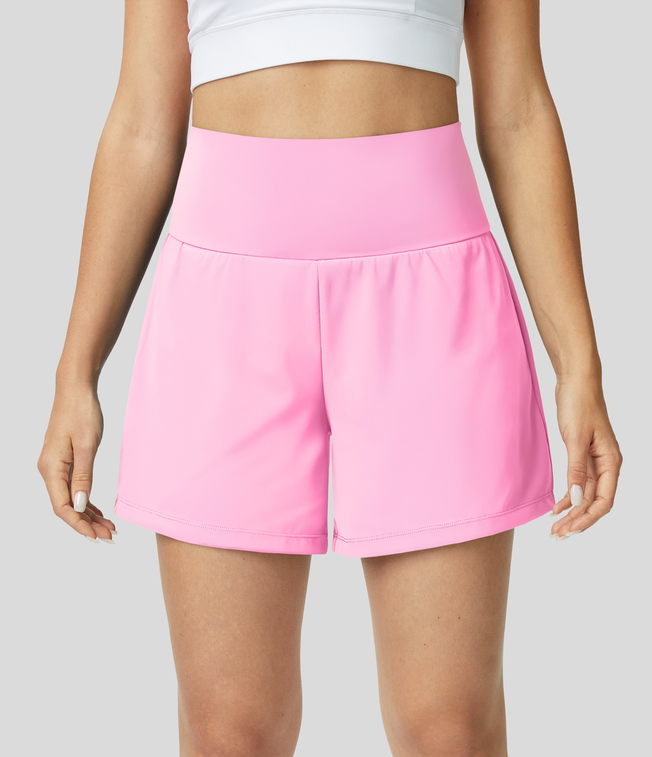 Super High Waisted Back Pocket & Side Hidden Pocket 2-in-1 Yoga Shorts 5''-Longer Length