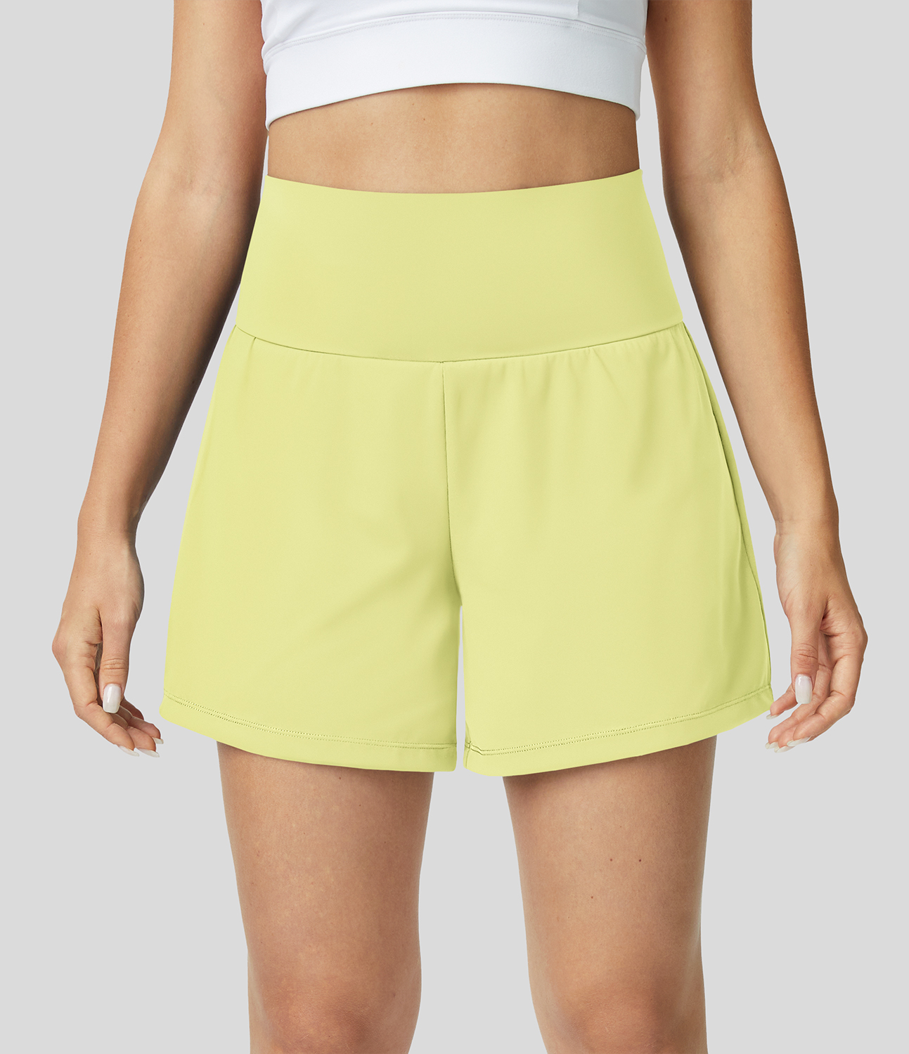 Super High Waisted Back Pocket & Side Hidden Pocket 2-in-1 Yoga Shorts 5''-Longer Length