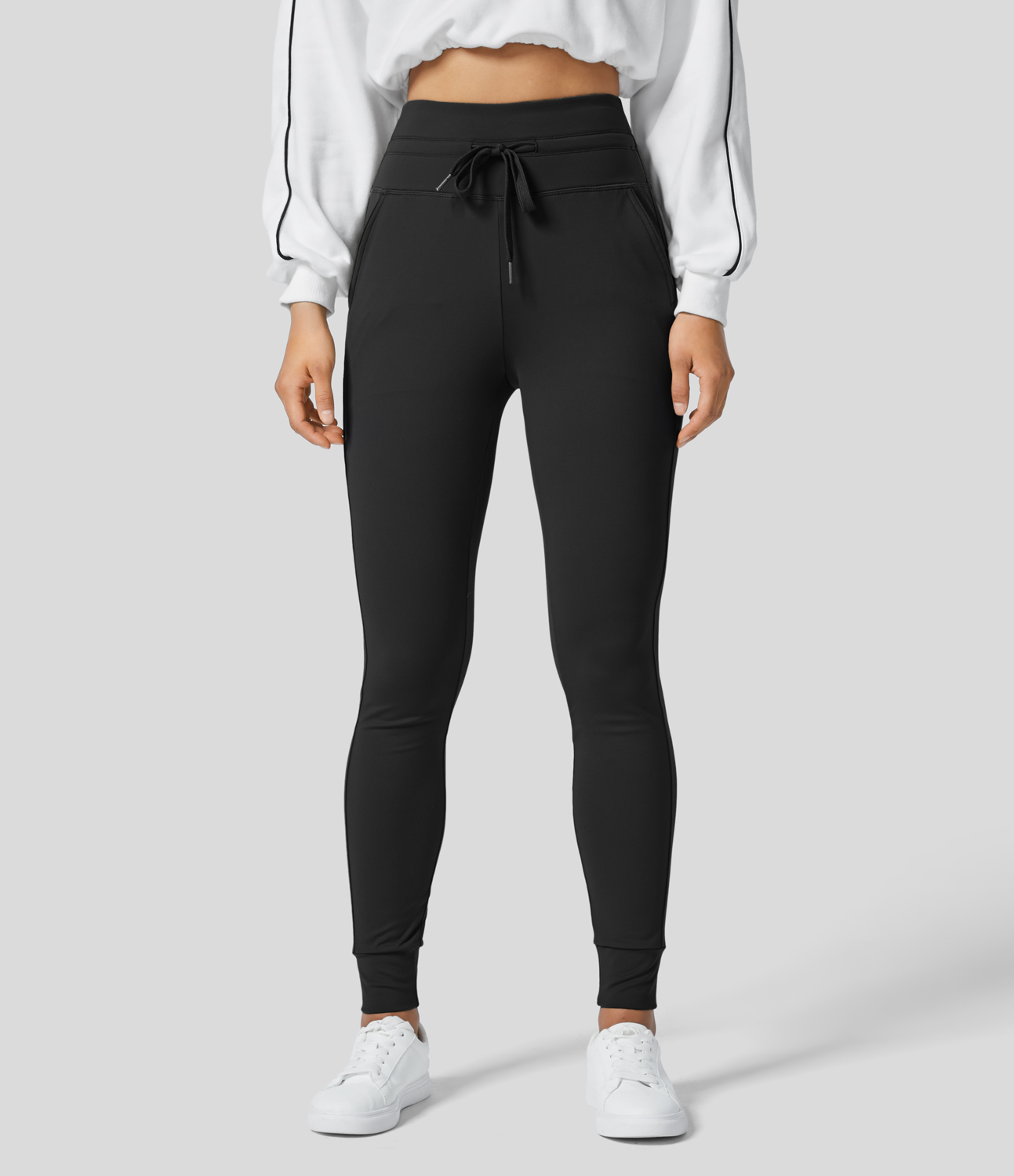 Softlyzero Thermal High Waisted Drawstring Side Pocket Full Length Yoga Joggers