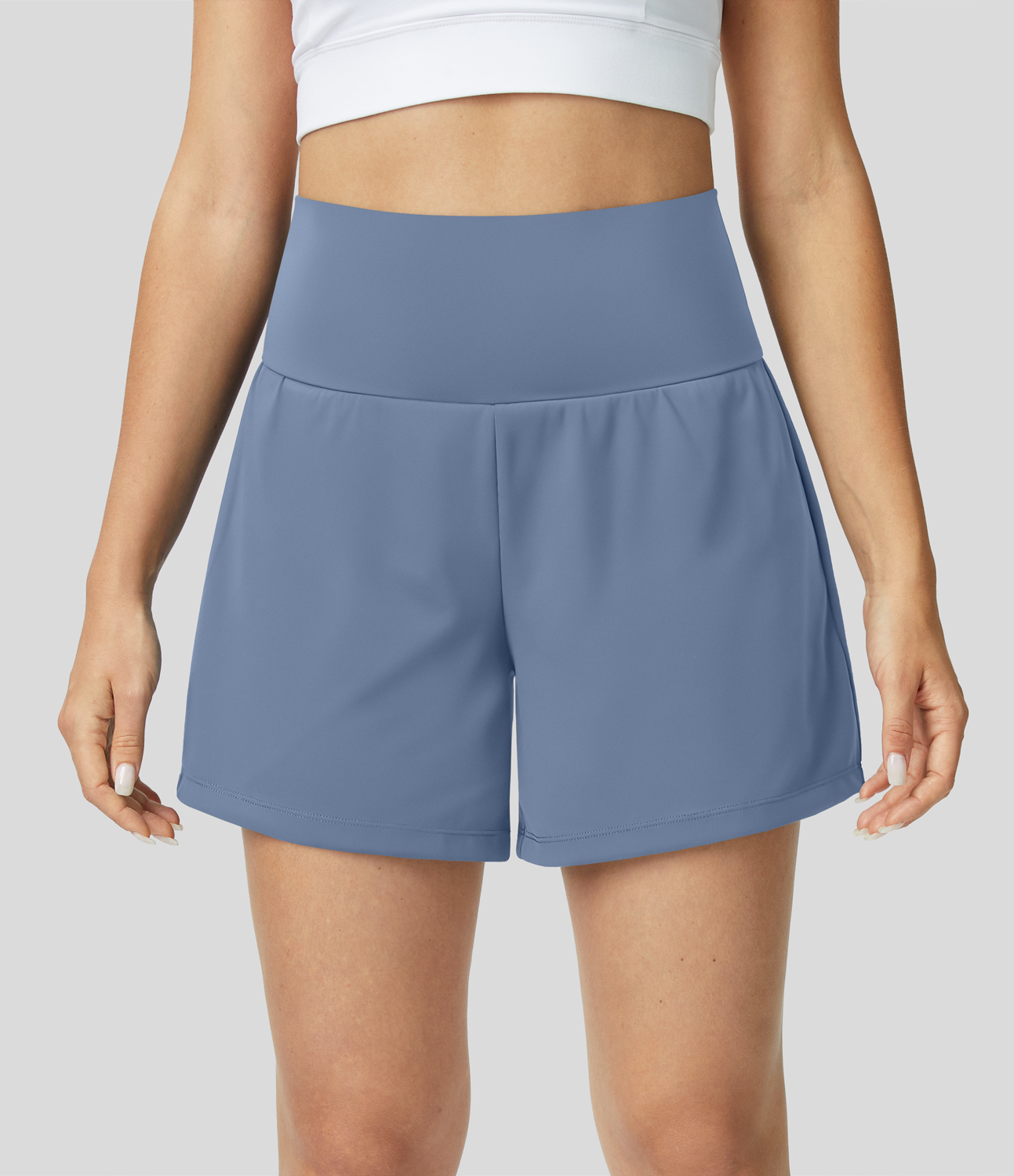 Super High Waisted Back Pocket & Side Hidden Pocket 2-in-1 Yoga Shorts 5''-Longer Length