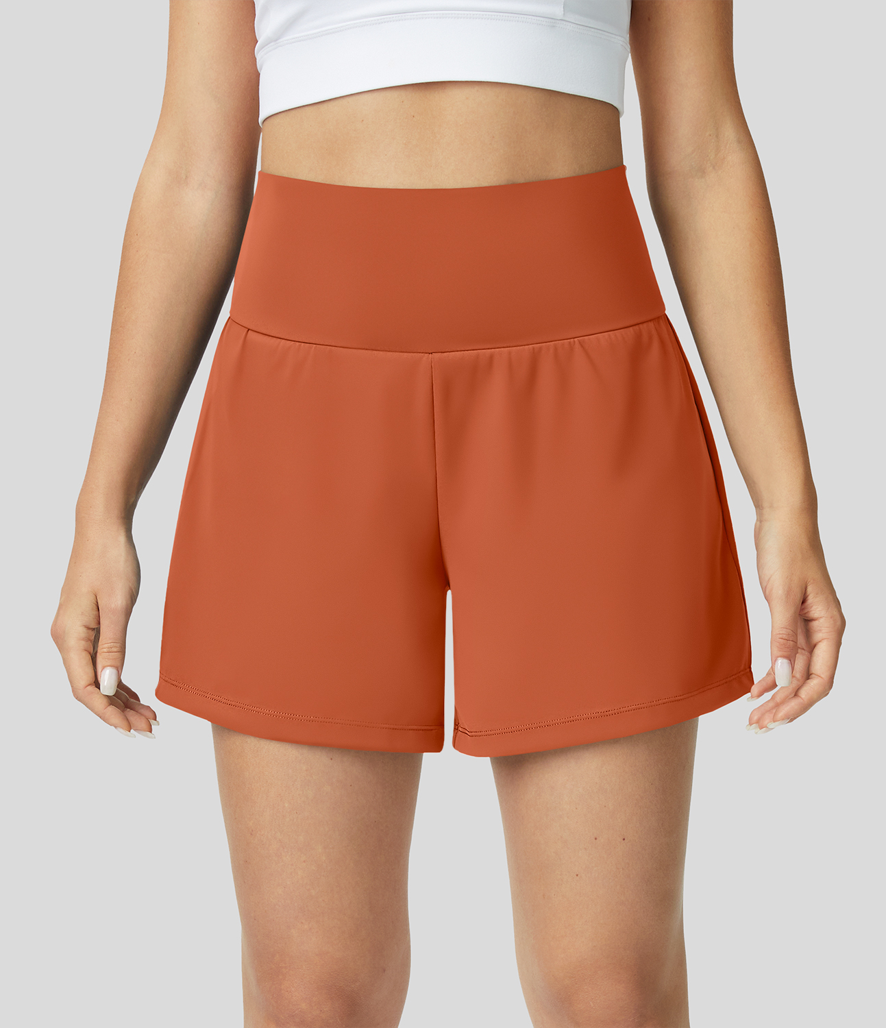 Super High Waisted Back Pocket & Side Hidden Pocket 2-in-1 Yoga Shorts 5''-Longer Length
