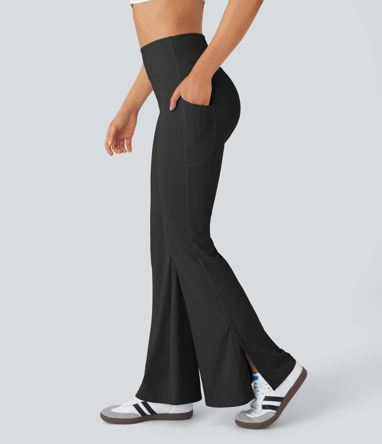 Softlyzero Airy High Waisted Side Pocket Split Casual Flare Leggings-UPF50+